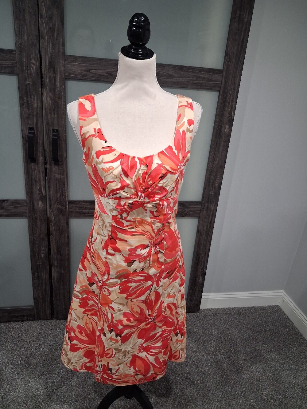 Coldwater Creek Coral And Orange Botanical Print W Twist Detail @ Bust Size 8